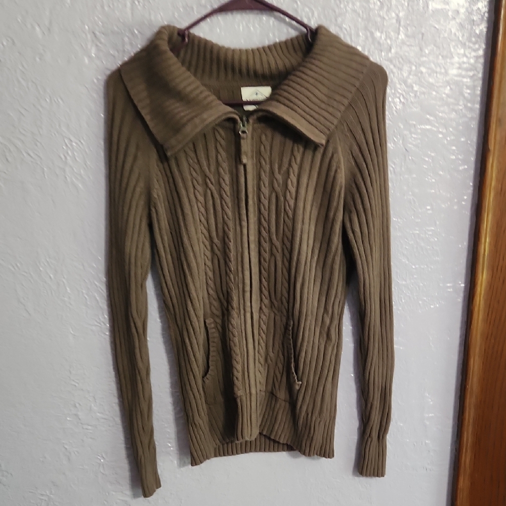 St. John's Bay Brown Ribbed Zip-Up Sweater